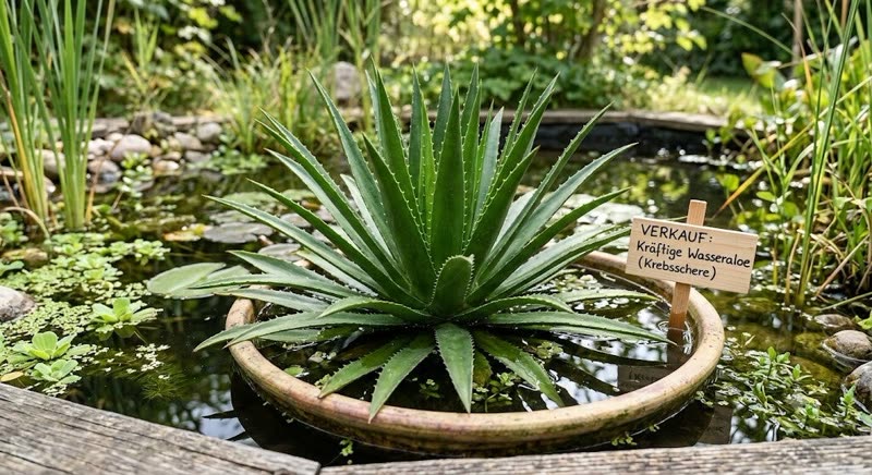 Krebsschere mit gezähnter Blattrosette in einer Wasserschale